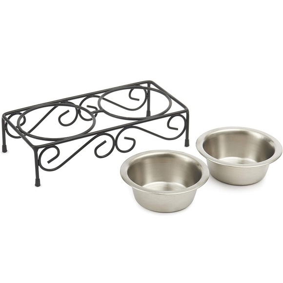 Metal Scroll Pet Dining Set in Stainless Steel - Picture 3 of 8